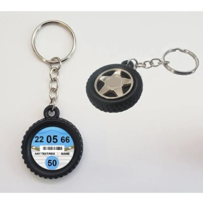 Image of Lisasgiftsforyou Personalised Any Name &amp; Date Blue Tax Disc Car Tyre Novelty Keyring N407