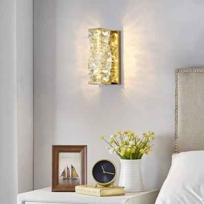 Image of Modern Crystal Wall Light Sconce, Three Color LED Lamp Fixtures Indoor Lighting for Living Room Bedroom Kitchen Entryway Hallway (Gold)