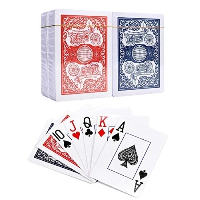 Image of Vinsani Motorbike Playing Cards, Poker Size Standard Index, 4 Decks of Cards (2 Red and 2 Blue), for Blackjack, Euchre, Canasta, Pinochle Card Game, Casino Grade