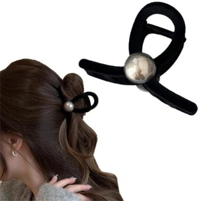 Image of Black Velvet Hair Claw Clip for Women Girls Jaw Clips Barrettes Thick Thin Nonslip Clamps Claws Accessories