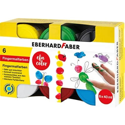 Image of Eberhard Faber EFA Color 578606 Finger Paint Set with 6 Pots of 40 ml Each, Quick Drying and Washable, for Mixing Creative Painting Fun