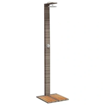 Image of vidaXL Outdoor Shower with Rotatable Handle, Poly Rattan &amp; Acacia Wood, Grey Freestanding Pool/Garden Slatted Base and PVC Hose