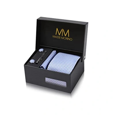 Image of Massi Morino Tie and Pocket Square Set Men incl. Cufflinks, Pin Gift Box Men&#039;s light blue for Wedding