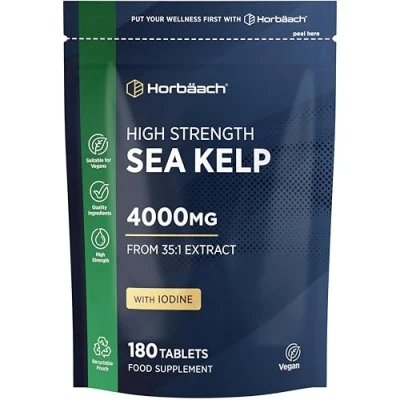 Image of Sea Kelp Tablets 4000mg 180 Count High Strength Vegan Supplement Concentrated Extract No Artificial Preservatives by Horbaach