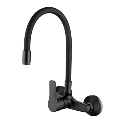 Image of Black Wall Mounted Kitchen Tap Elastic Spout Faucet Single Lever Water Mixer
