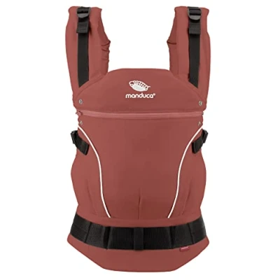 Image of manduca First Baby Carrier &gt; Rouge &lt; Ergonomic Backpack, Organic Cotton, Patented Back Extension, for Newborns and Babies from 3.5 to 20 kg (First PureCotton, Rouge)