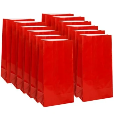 Image of Vibrant Ruby Red Paper Party Bags (25cm x 13cm) 12 Count Perfect for Celebrations and Events