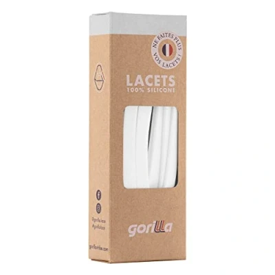 Image of Gorilla Wide Elastic Shoelaces White Black Colours Silicone French Easy Quick For Trainers Shoes Adult Women Men Self Locking Flat No Tie, white, One Size