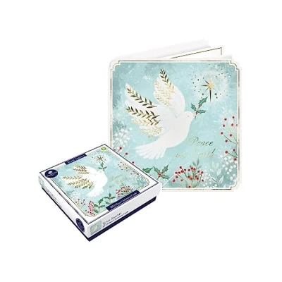 Image of Tom Smith 10 Boxed Deluxe Square Charity Christmas Cards Dove Design Peace On Earth