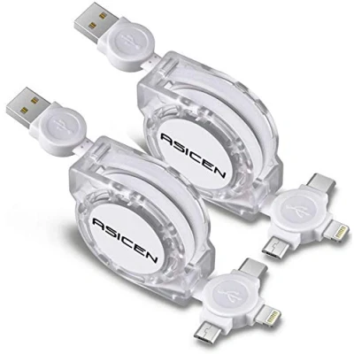 Image of ASICEN Multi Charger Cable, [1M 2Pack]3 in 1 Retractable Charging USB Phone with IP/Type C/Micro for iPhone15/14/13/12/Samsung Galaxy/Pixel/Sony/Xiaomi/LG/HTC/Tablets