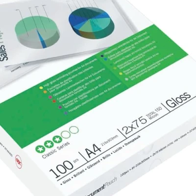 Image of GBC Laminating Pouches Premium Quality 2 x 75 micron A4 Gloss (Pack of 100)