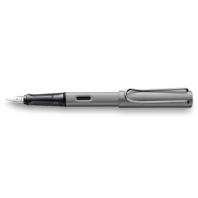 Image of LAMY AL star graphite Fountain Pen with ergonomic grip &amp; polished steel nib in size B lightweight aluminum body including T 10 blue cartridge Right Handed