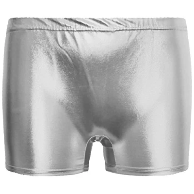 Image of GA Communications Kids Girls Shinny HOT Pants Wet Look PU Mini Metallic Shorts Gym Dance Fancy[Silver,9 10 Years]