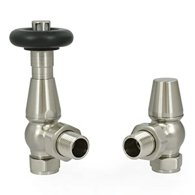 Image of Hot Flow Jordan Traditional Thermostatic Radiator Valve (Angled TRV) (Satin (Brushed) Nickel TRV))
