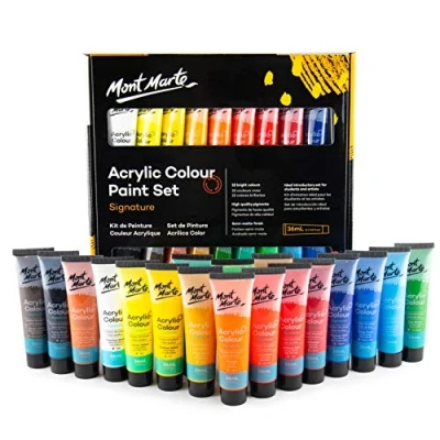 Image of Mont Marte Acrylic Paint Set 18 pcs x 36ml Tubes Ideal for Painting Brilliant Lightfast Colours with Great Opacity