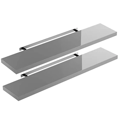 Image of CASARIA Set of 2 Floating Shelves w/Brackets 50 110cm 15kg Capacity Hidden Wall Fixing Kitchen Office Lounge Hallway Modern Decorative High Gloss Hanging Shelving Grey