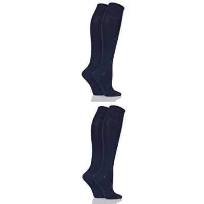 Image of Elle Ladies&#039; Plain Bamboo Knee High Socks Pack of 4 Navy 8