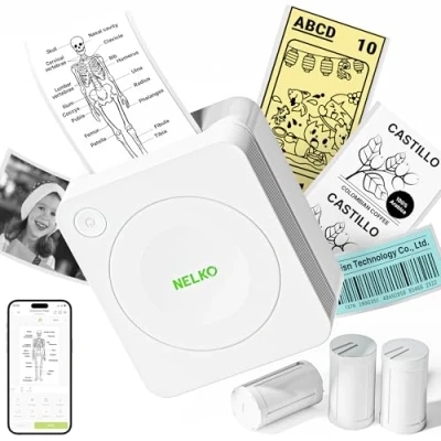 Image of Nelko Sticker Printer, PM230 Mini Printer Bluetooth Portable Maker with 3 Rolls Paper, for DIY Creation, Study Notes, Pictures, Receipts, List, Multiple Templates Phone &amp; Tablet, White