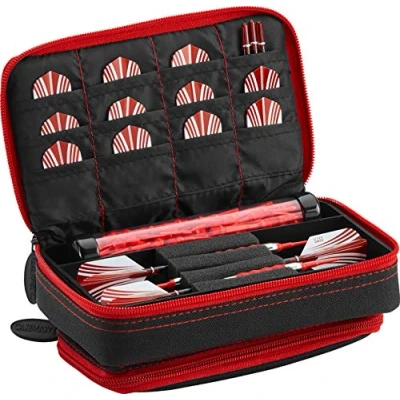 Image of Casemaster by GLD Products Plazma Plus Dart Case Black with Ruby Zipper and Phone Pocket, Black/Ruby