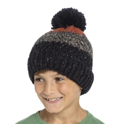 Image of A2Z 4 Kids Boys Hat Striped Cable Bobble Knitted Pom Beanie KH1073 Black One Size