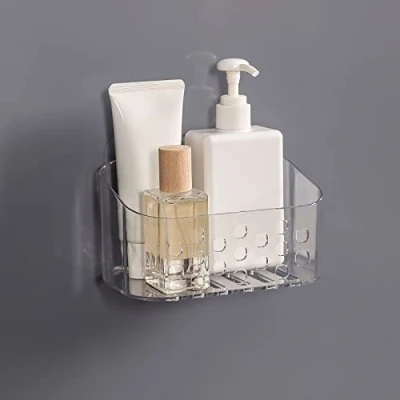 Image of Ettori Shower Caddy,Small Basket,Wall Mounted No Drilling Adhesive Storage for Bathroom and Kitchen,Clear Plastic.