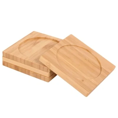 Image of BambooMN Heavy Duty 100% Eco Friendly Natural Bamboo Coasters 3.75&quot; x Square 4 Piece Coaster Set