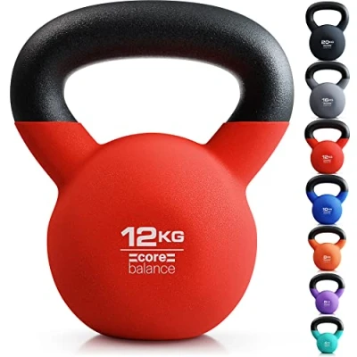 Image of Core Balance 12kg Kettlebell Weight Cast Iron Neoprene Coated Heavy Duty Strength Training (Red)