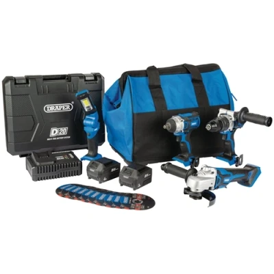 Image of Draper D20 20V Workshop Kit, 1 x 3.0Ah Battery, 4.0Ah Fast Charger (19 Piece)