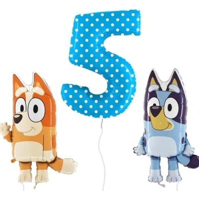 Image of Toyland® Bluey &amp; Bingo Foil Balloon Pack 2 x 32 Character Balloons 1 40 Number Kids Party Decorations