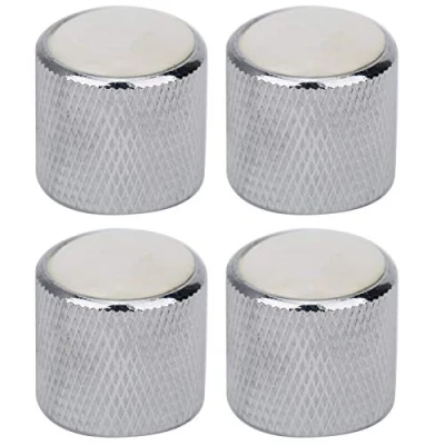 Image of Pack of 4 Metal Dome Knob Volume Tone Control Replacement Parts for Electric Bass 6mm(White Shell Silver) Playing Accessories Musical Instrument