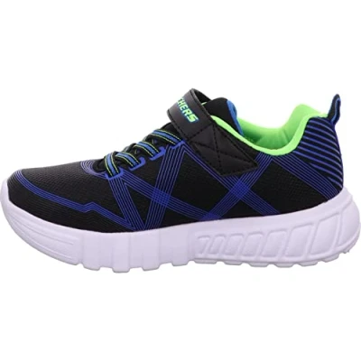 Image of Skechers Men&#039;s Flex glow Trainers, Black Textile Synthetic Blue Lime Trim, 4 UK