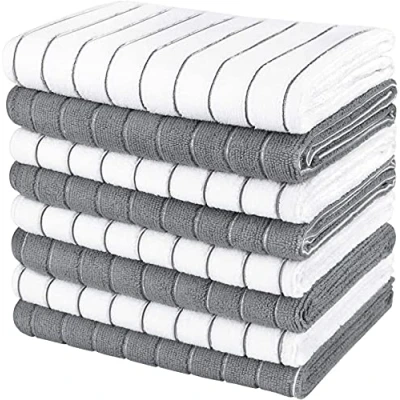 Image of AIDEA Microfibre Tea Towels Pack of 8, Dish Cloth Super Soft Absorbent and Lint Free, Multi Purpose Rags for Kitchen 38 x 63 cm