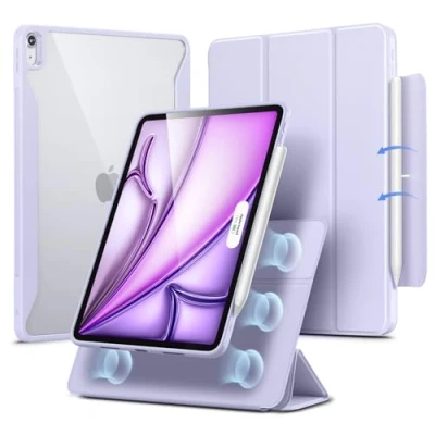 Image of ESR for iPad Air 13 inch Case, (2024) Case with Pencil Holder, Removable Magnetic Cover, Vertical Stand, Fully Supports Apple Pro and (USB C), Rebound 360 Series, Purple