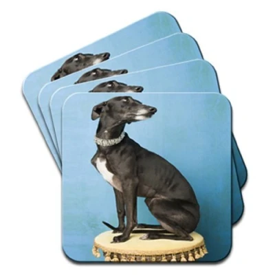 Image of Whippet Dog Sitting On Drums Set of 4 Coasters