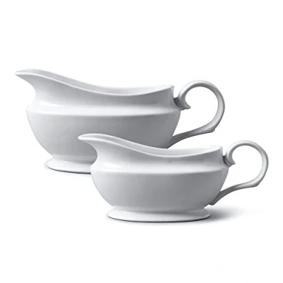 Image of WM Bartleet &amp; Sons 1750 TSET29 Set of 2 Traditional Porcelain Gravy Sauce Boat 500ml and 240ml, White