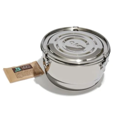 Image of CVAULT by Boveda 1/2 lb Container Smell Proof, Air Tight &amp; Light Resistant Food Grade Stainless Steel Includes 62% RH