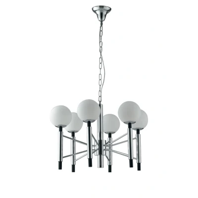 Image of Hammond 6 Light Mutli Arm Globe Ceiling Pendant, Chrome, Opal, White, E14