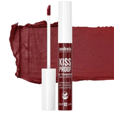 Image of Andreia Professional No Transfer Liquid Lipstick Matte Longlasting Kiss Proof Smudge free Vitamin E Enriched Formula, 100% Vegan Colour 01 Burgundy 8ml