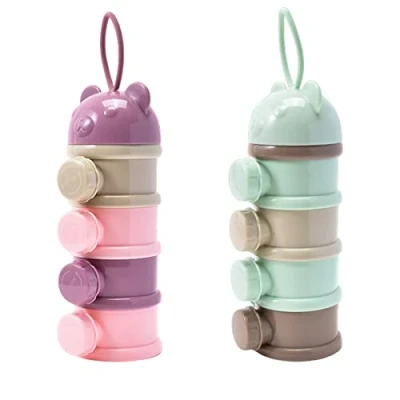 Image of 2 Baby Milk Powder Dispenser, 4 Layer Formula Portable Dispenser Container, Non Spill Stackable Snack Storage Container for Outdoor