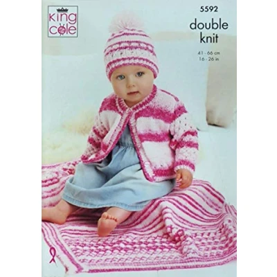 Image of King Cole 5592 Knitting Pattern Baby and Childrens Cardigan Hat Blanket in Stripe DK
