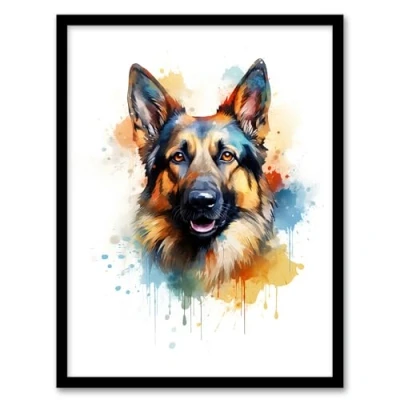 Image of Artery8 German Shepherd Lovers Gift Watercolour Pet Portrait Painting Artwork Framed Wall Art Print A4