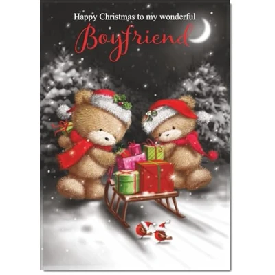 Image of doodlecards Boyfriend Christmas Card Cute Bears at Night Medium Size with Plain Red Envelope