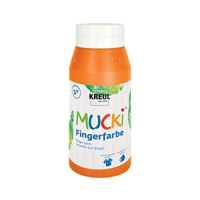 Image of Kreul Mucki 23203 Luminous Finger Paint, 750 ml in Orange, Water based, Paraben Gluten Lactose and Vegan, Washable, Can be Painted with Brush, Sponge, Spatula Fingers