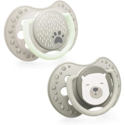 Image of LOVI Soother 3 6 Months, Baby Dummies with Silicone Teat, Dynamic Tip, Buddy Bear Collection, 2 Pieces, Grey