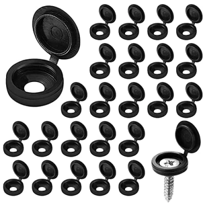 Image of Screw Covers 100pcs Black Plastic Cap Hinged Fold Over Caps Rubber Dust Washer Flip Tops for M4 M8