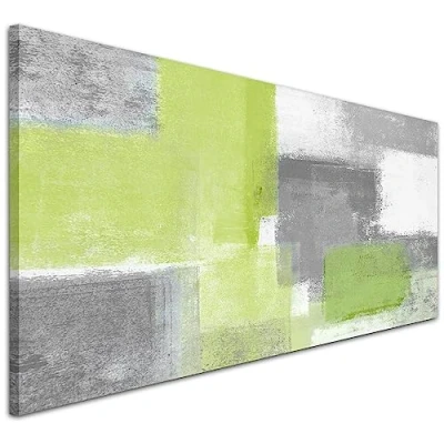 Image of Wallfillers Lime Green Grey Canvas Wall Art Accessories Abstract Print 1369 118x49cm