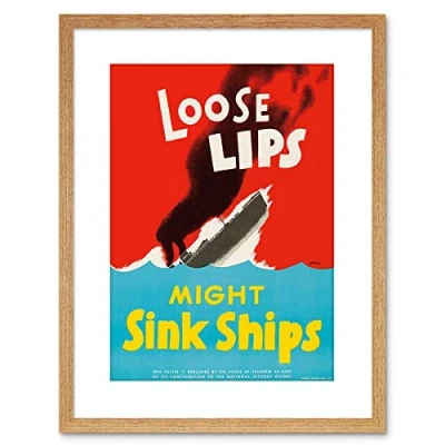 Image of Wee Blue Coo AD WAR WWII USA LOOSE LIPS SINK SHIPS TORPEDO FRAMED PRINT F97X2518