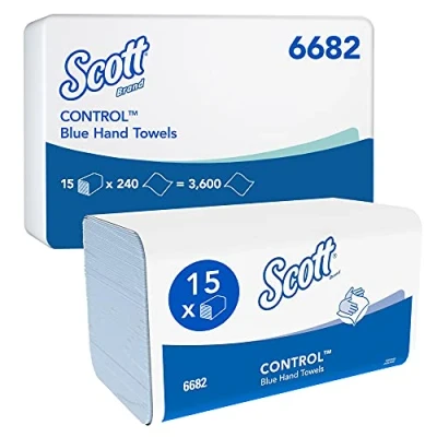 Image of Scott Control Interfold Hand Towels 6682 Blue Paper 15 Packs x 240 V Fold (3,600 total), Medium