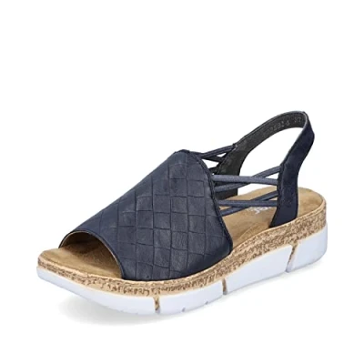 Image of Rieker Women Sandals V2368, Ladies Strappy Sandals,Summer Shoe,Summer Sandal,Comfortable,Flat,Blue (Blau / 14),40 EU 6.5 UK
