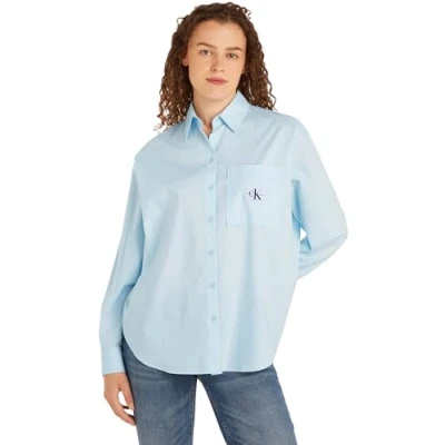 Image of Calvin Klein Jeans Women&#039;s Woven Label Relaxed Shirt J20J222610 Tops, Keepsake Blue, XS